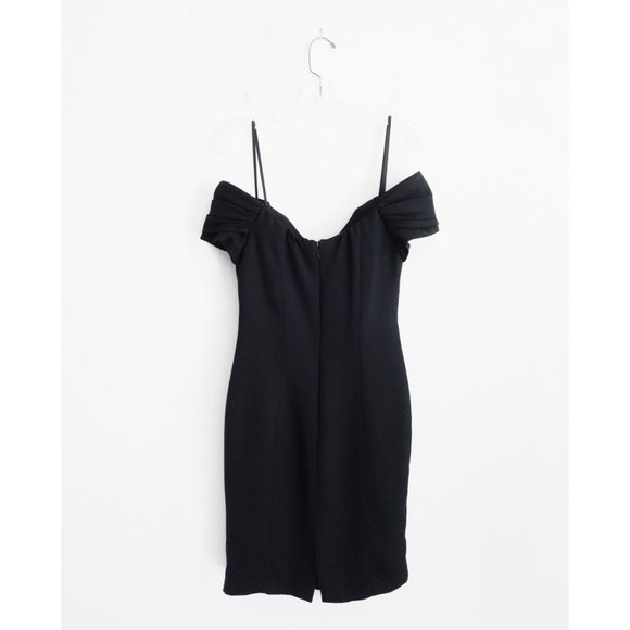 Vintage 80s 90s Black Off Shoulder Sheath Dress 6 - Picture 2 of 4